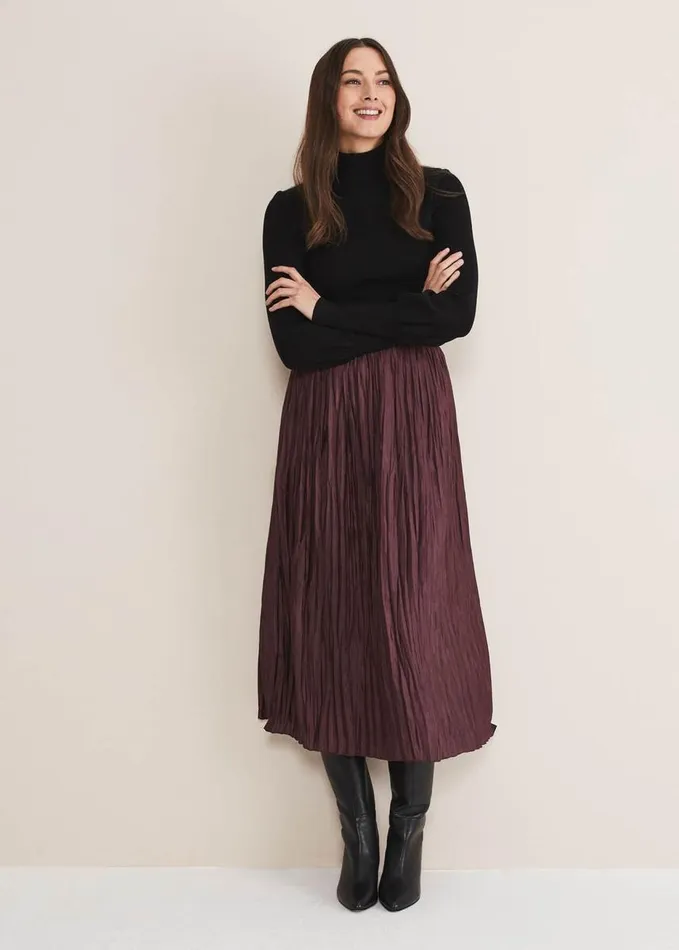 Phase Eight Kate Plisse Midi Skirt Aubergine Women Skirts