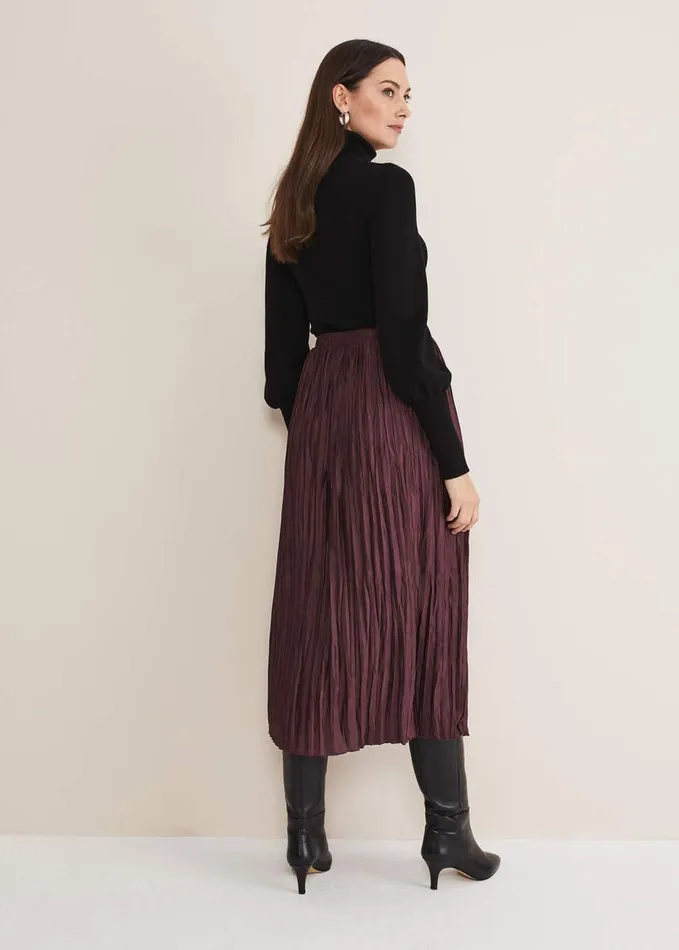 Phase Eight Kate Plisse Midi Skirt Aubergine Women Skirts