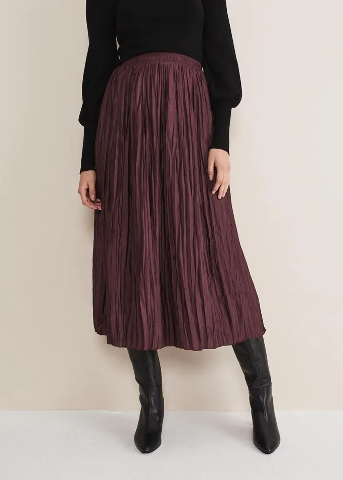 Phase Eight Kate Plisse Midi Skirt Aubergine Women Skirts
