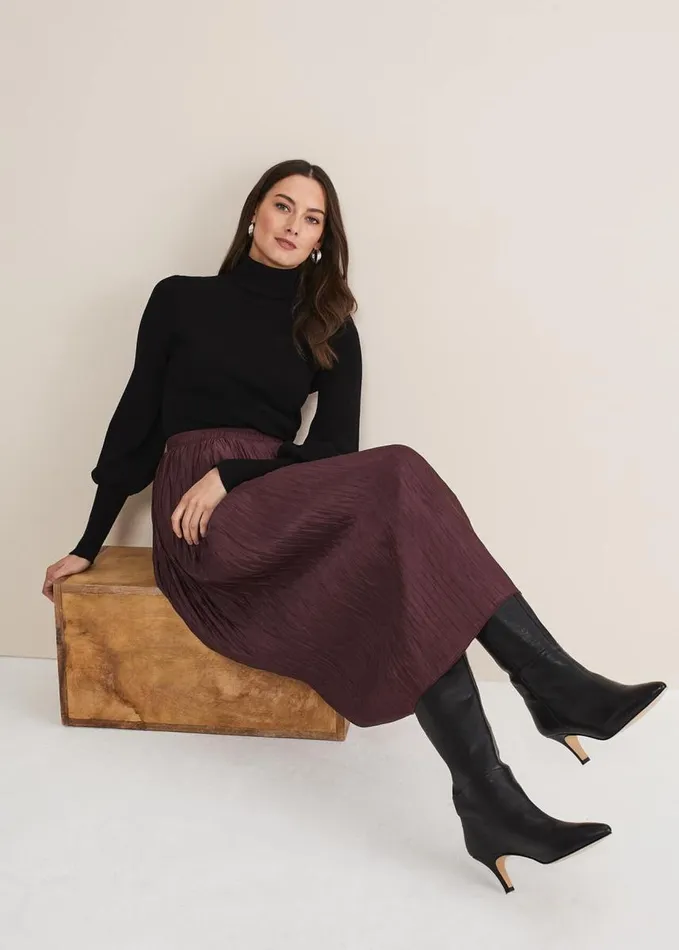 Phase Eight Kate Plisse Midi Skirt Aubergine Women Skirts