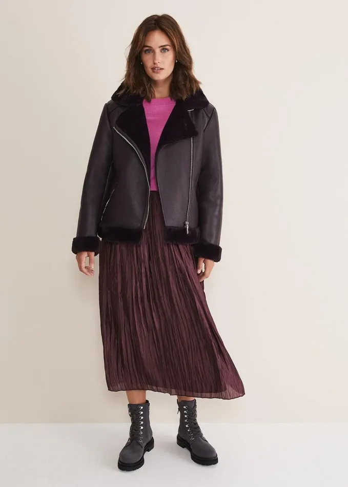 Phase Eight Kate Plisse Midi Skirt Aubergine Women Skirts