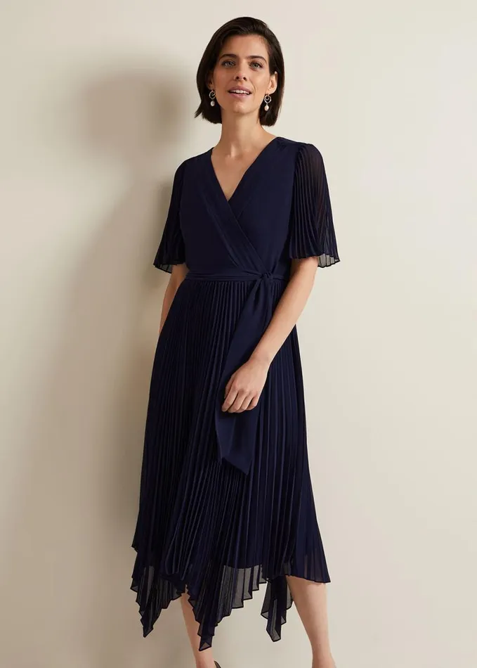 Phase Eight Kendall Pleated Midi Dress Navy Women Dresses