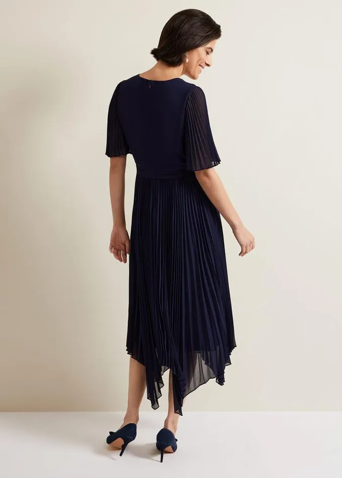 Phase Eight Kendall Pleated Midi Dress Navy Women Dresses