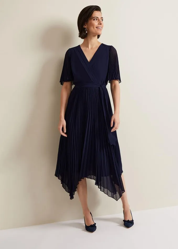 Phase Eight Kendall Pleated Midi Dress Navy Women Dresses