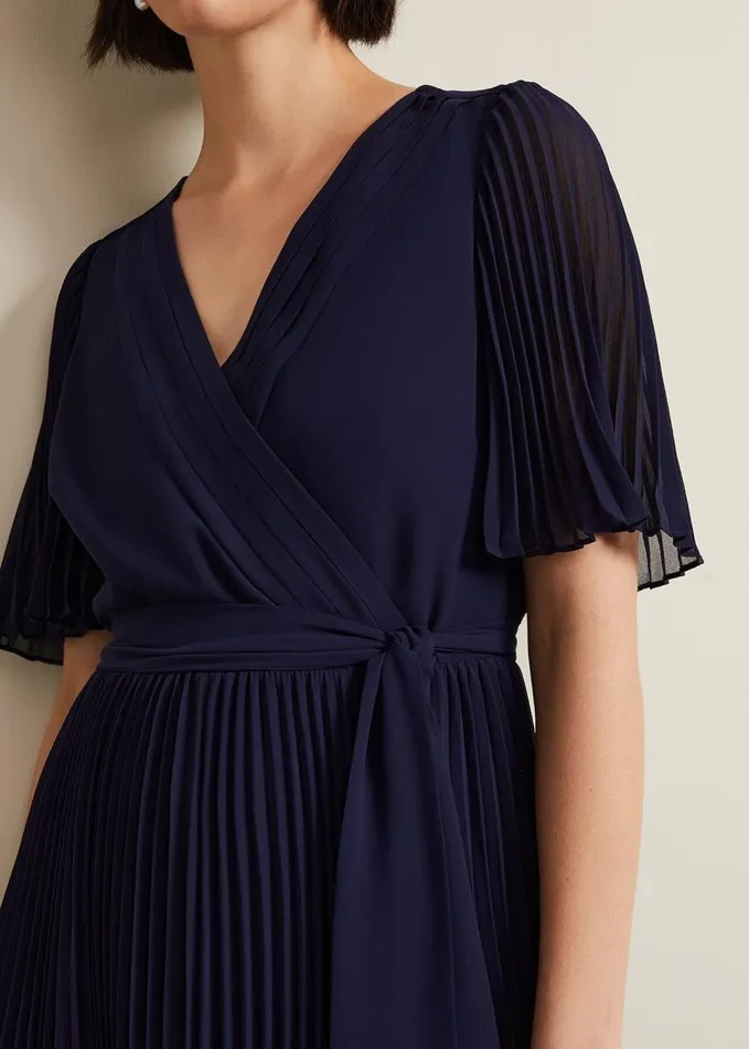 Phase Eight Kendall Pleated Midi Dress Navy Women Dresses