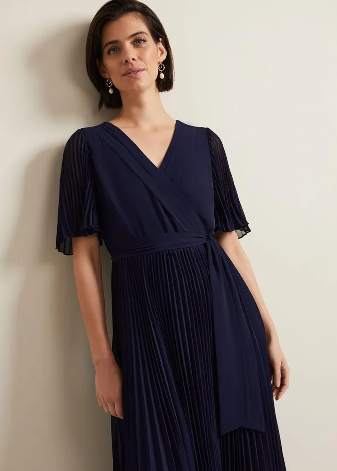 Phase Eight Kendall Pleated Midi Dress Navy Women Dresses