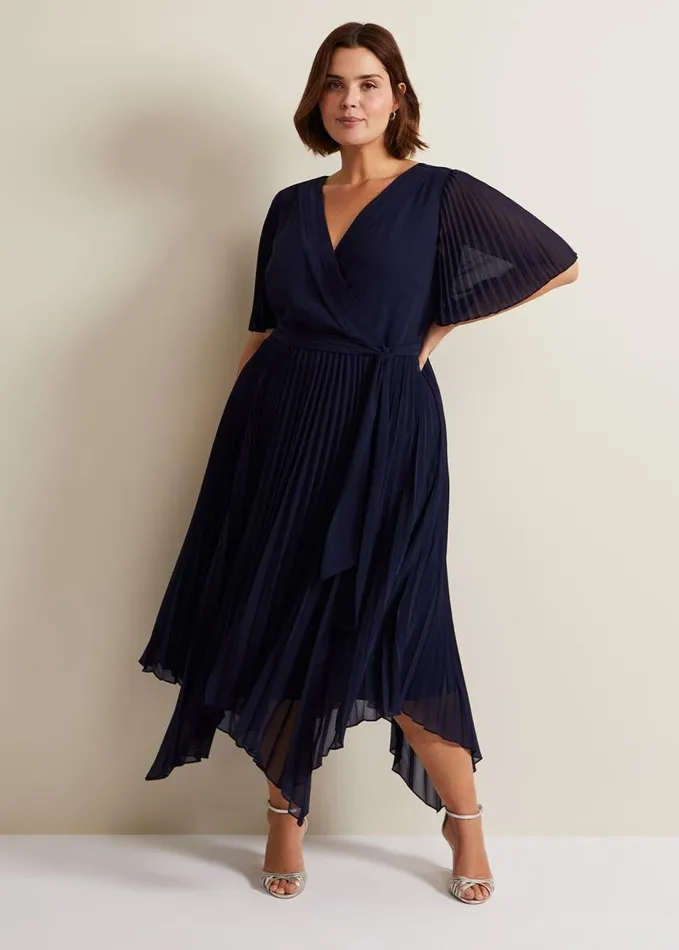 Phase Eight Kendall Pleated Midi Dress Navy Women Dresses