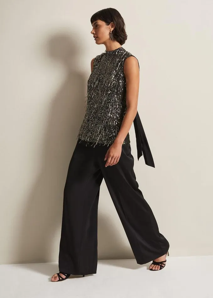 Phase Eight Kerrie Tassel Sequin Top Black Women Tops and TShirts
