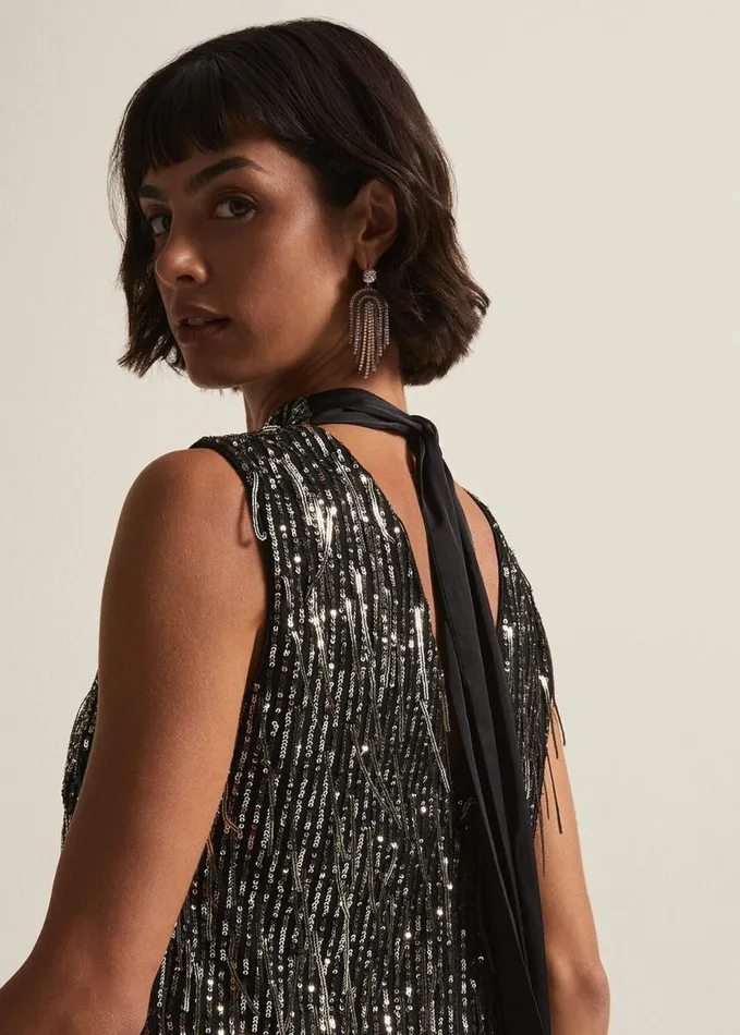 Phase Eight Kerrie Tassel Sequin Top Black Women Tops and TShirts