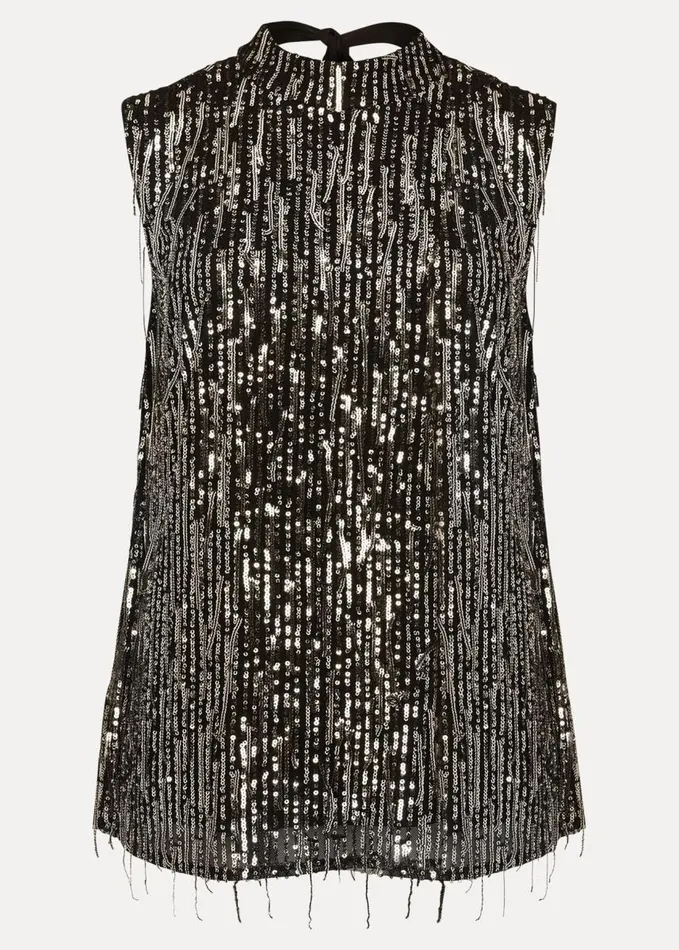 Phase Eight Kerrie Tassel Sequin Top Black Women Tops and TShirts