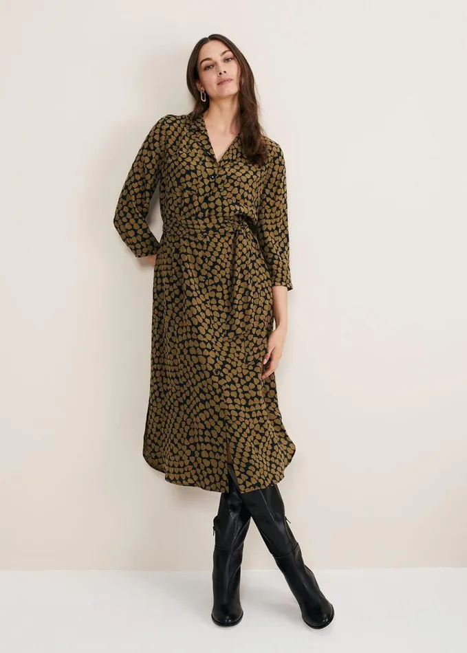 Phase Eight Kesia Heart Print Shirt Dress Khakiblack Women Dresses