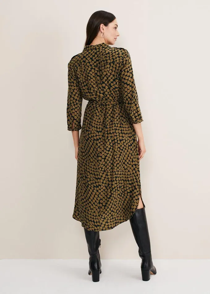 Phase Eight Kesia Heart Print Shirt Dress Khakiblack Women Dresses