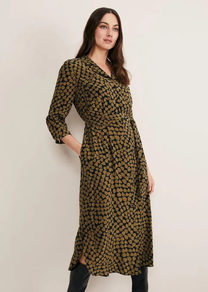 Phase Eight Kesia Heart Print Shirt Dress Khakiblack Women Dresses