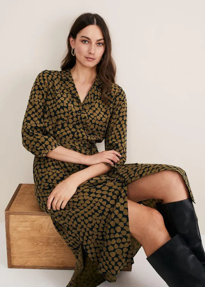 Phase Eight Kesia Heart Print Shirt Dress Khakiblack Women Dresses