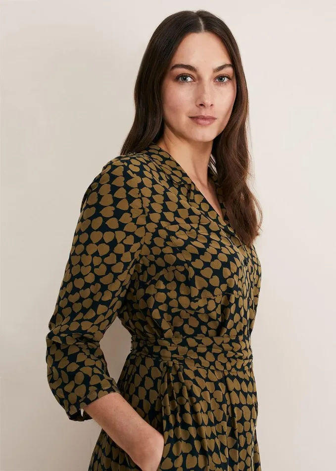 Phase Eight Kesia Heart Print Shirt Dress Khakiblack Women Dresses