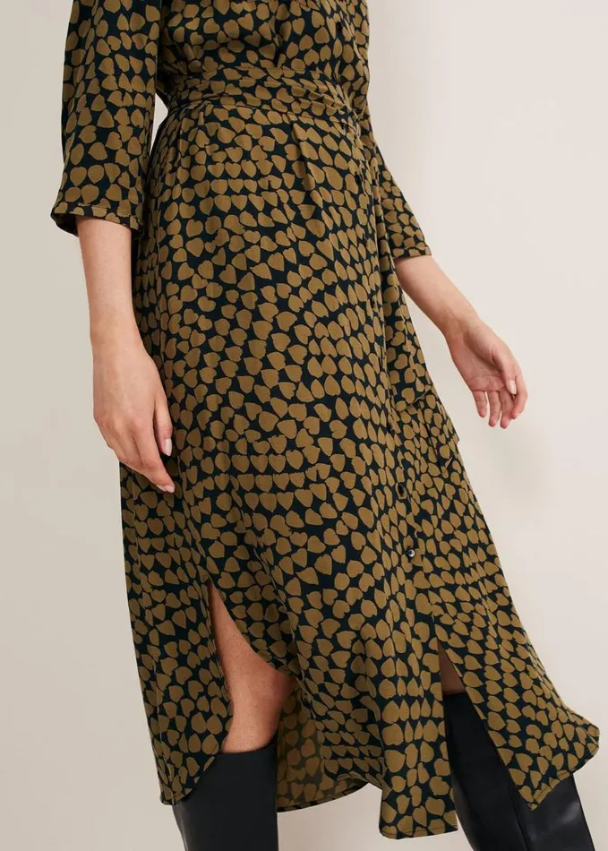 Phase Eight Kesia Heart Print Shirt Dress Khakiblack Women Dresses