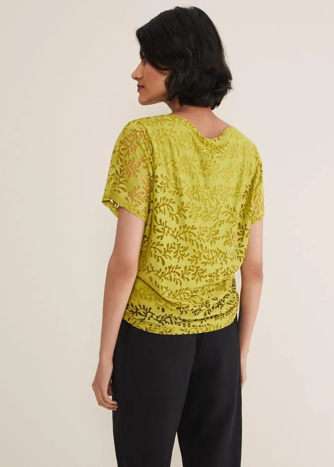 Phase Eight Kirstin Leaf Print Burnout Top Olive Women Tops and TShirts