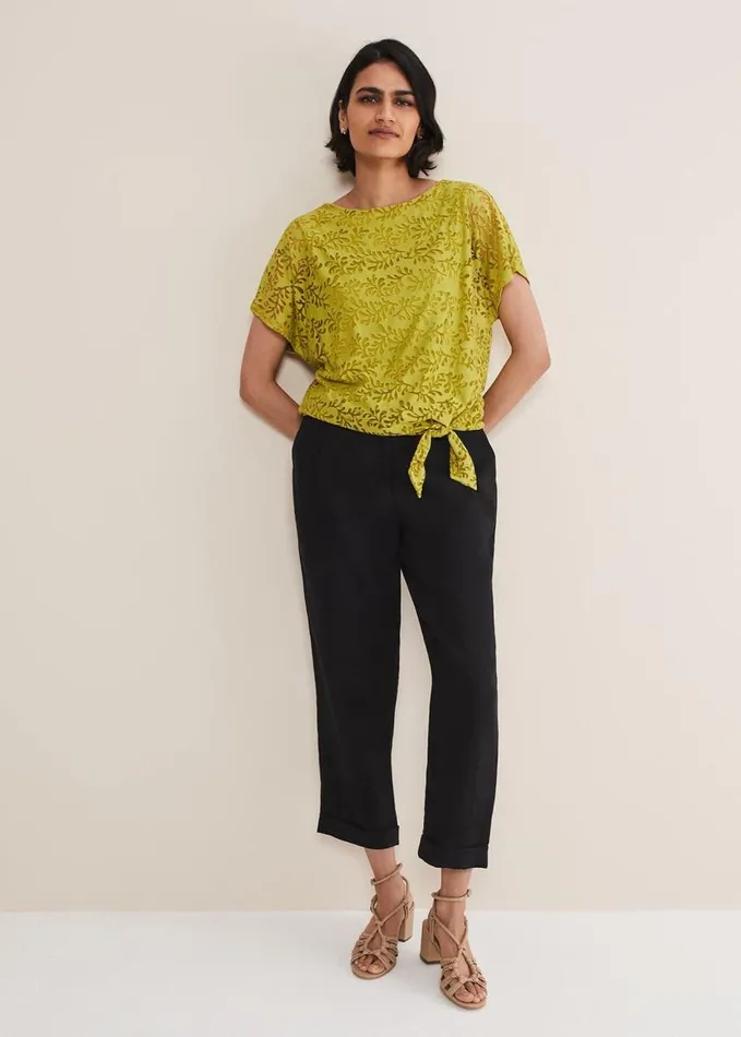 Phase Eight Kirstin Leaf Print Burnout Top Olive Women Tops and TShirts