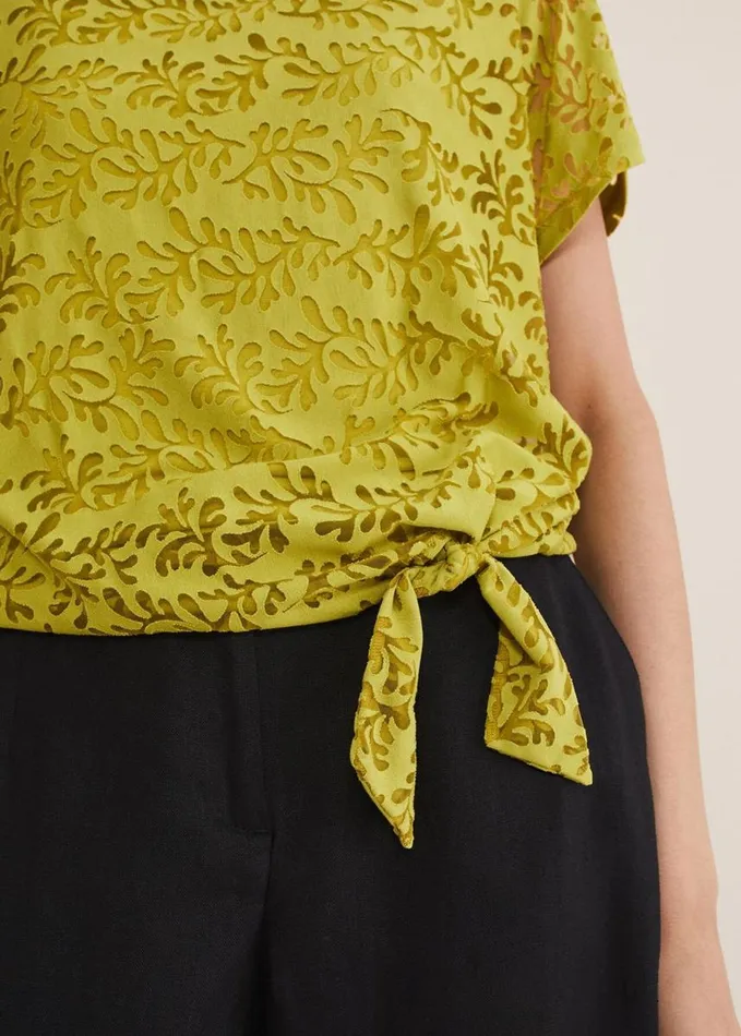 Phase Eight Kirstin Leaf Print Burnout Top Olive Women Tops and TShirts