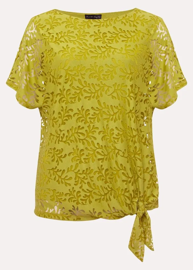 Phase Eight Kirstin Leaf Print Burnout Top Olive Women Tops and TShirts
