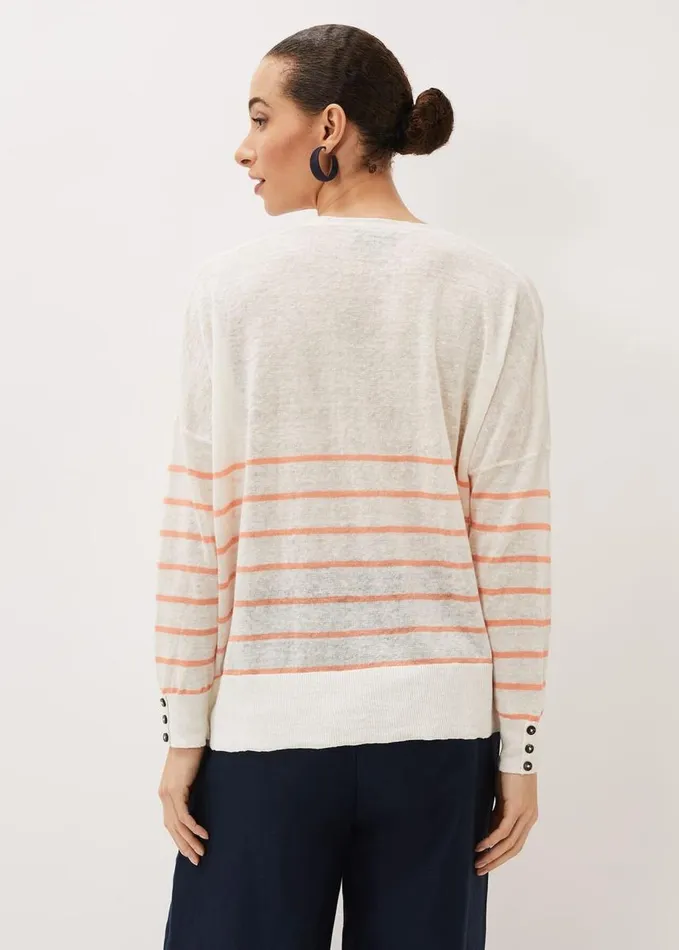 Phase Eight Kisty Linen Stripe Fine Knit Jumper Coralivory Women Knitwear