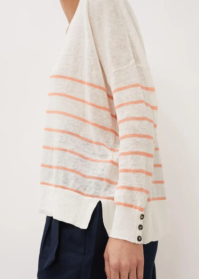 Phase Eight Kisty Linen Stripe Fine Knit Jumper Coralivory Women Knitwear