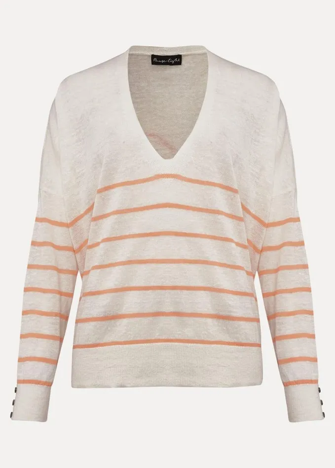 Phase Eight Kisty Linen Stripe Fine Knit Jumper Coralivory Women Knitwear
