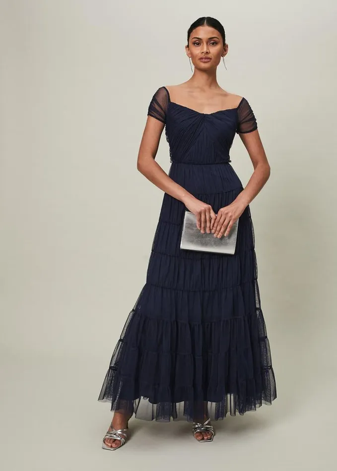 Phase Eight Layla Tulle Tiered Maxi Dress Navy Women Dresses
