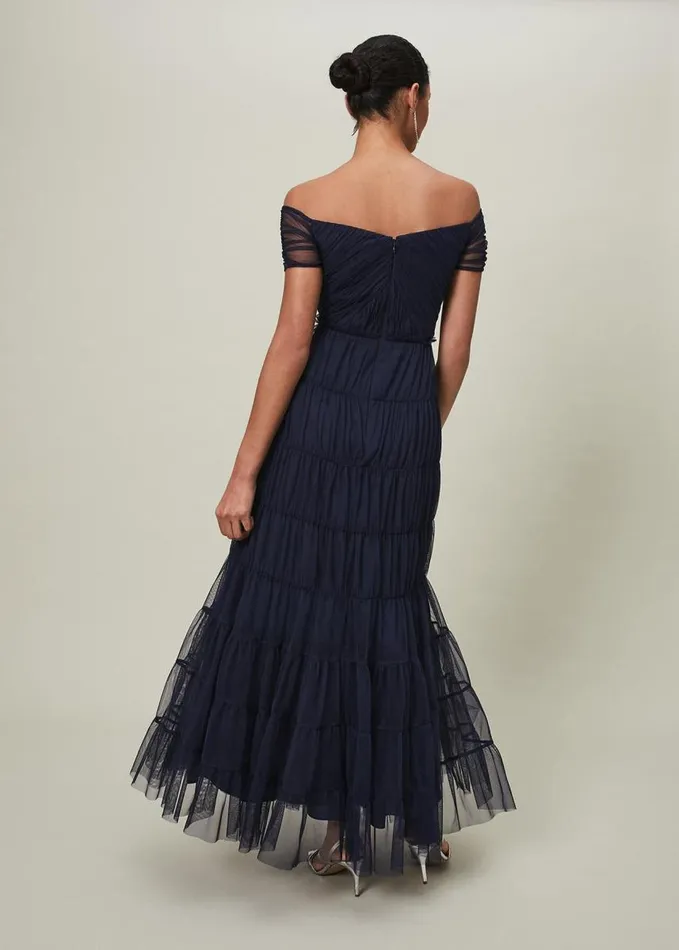 Phase Eight Layla Tulle Tiered Maxi Dress Navy Women Dresses