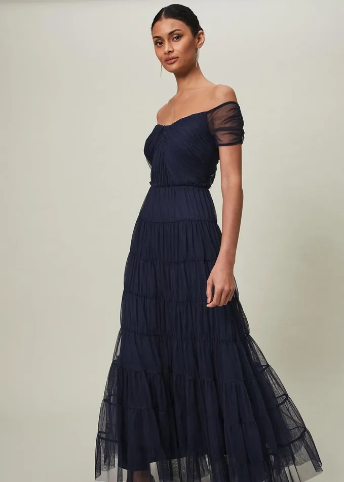 Phase Eight Layla Tulle Tiered Maxi Dress Navy Women Dresses