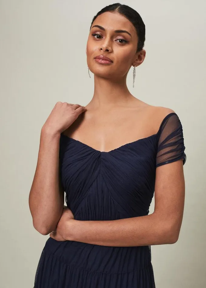 Phase Eight Layla Tulle Tiered Maxi Dress Navy Women Dresses