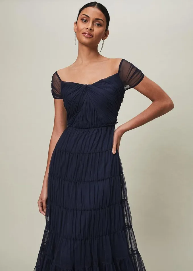 Phase Eight Layla Tulle Tiered Maxi Dress Navy Women Dresses