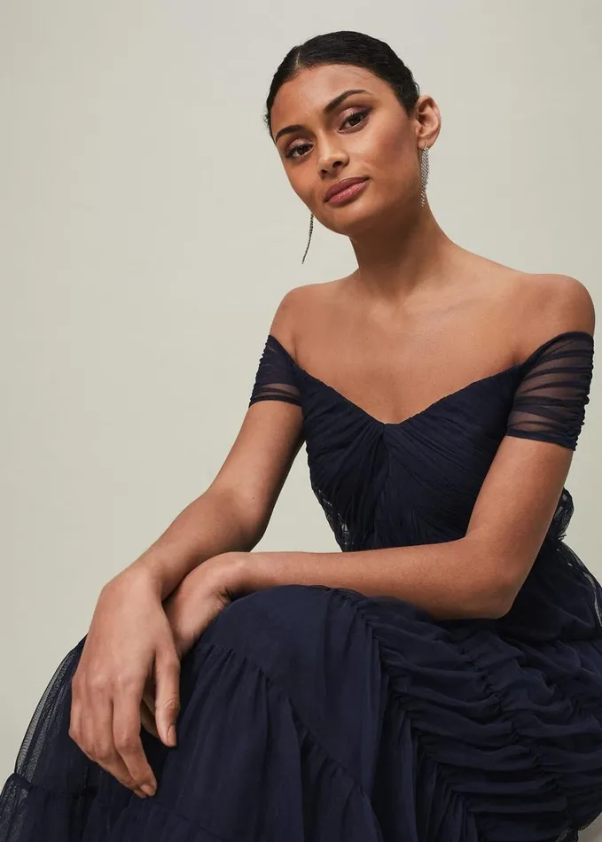 Phase Eight Layla Tulle Tiered Maxi Dress Navy Women Dresses