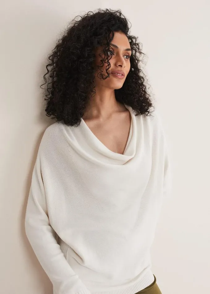 Phase Eight Layra Cowl Neck Knit Top Ivory Women Knitwear