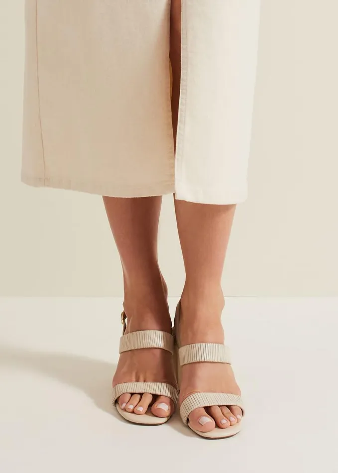 Phase Eight Leather Double Strap Block Heel Sandal Ivory Women Sandals