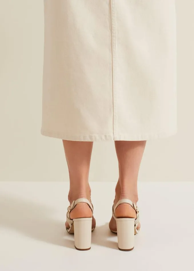 Phase Eight Leather Double Strap Block Heel Sandal Ivory Women Sandals