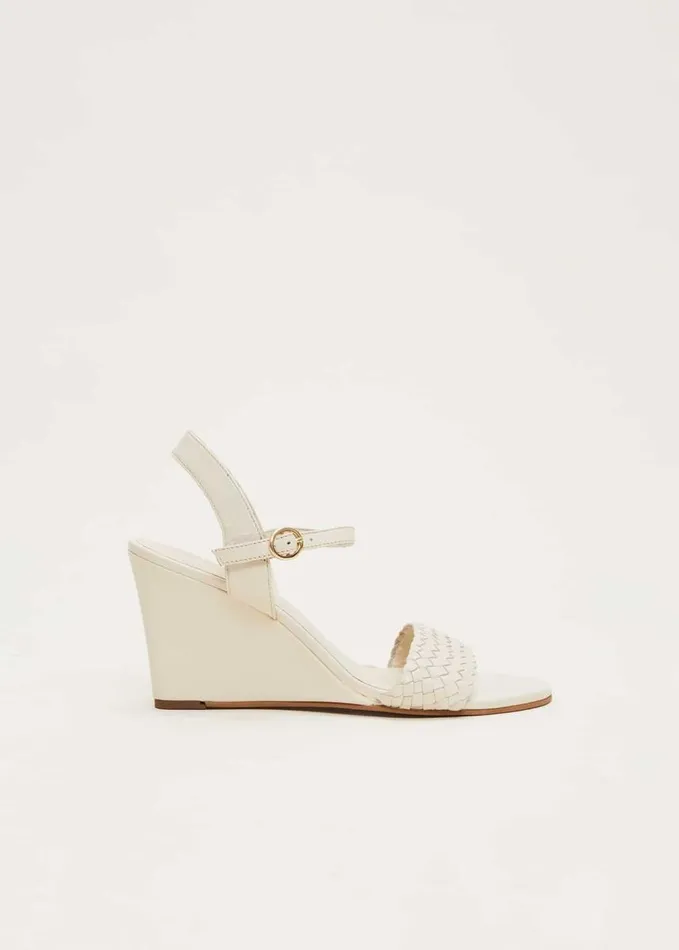 Phase Eight Leather Plait Strap Wedge Shoe Ivory Women Heels