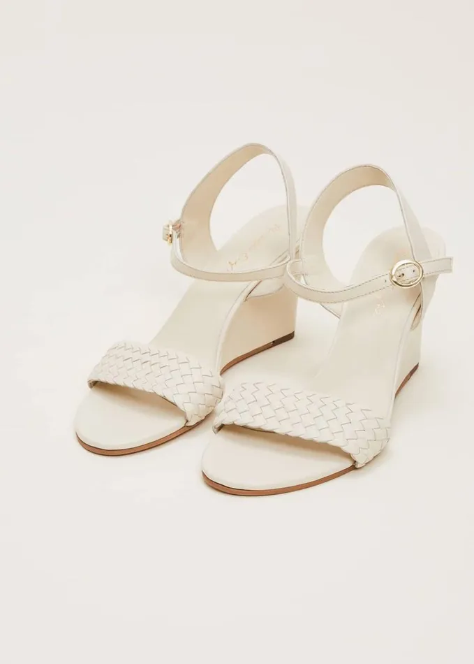 Phase Eight Leather Plait Strap Wedge Shoe Ivory Women Heels
