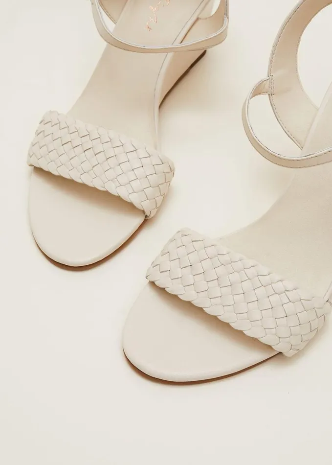 Phase Eight Leather Plait Strap Wedge Shoe Ivory Women Heels