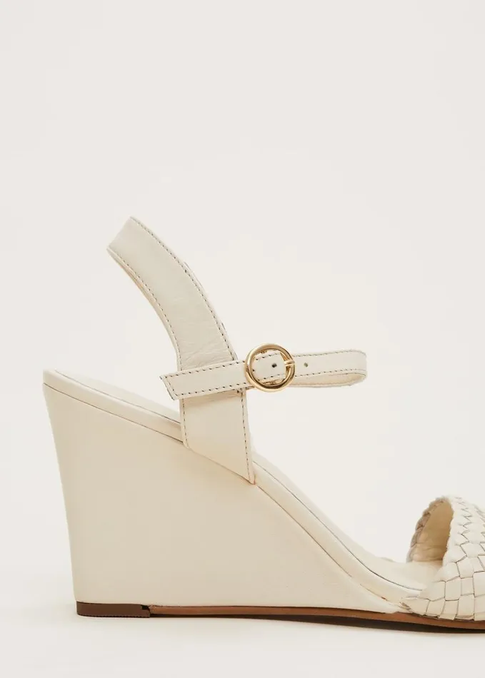 Phase Eight Leather Plait Strap Wedge Shoe Ivory Women Heels