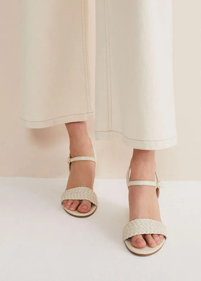 Phase Eight Leather Plait Strap Wedge Shoe Ivory Women Heels