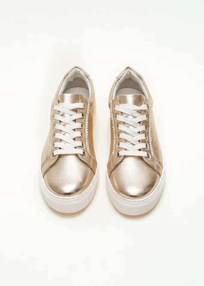 Phase Eight Leather Platform Trainers Gold Women Flats