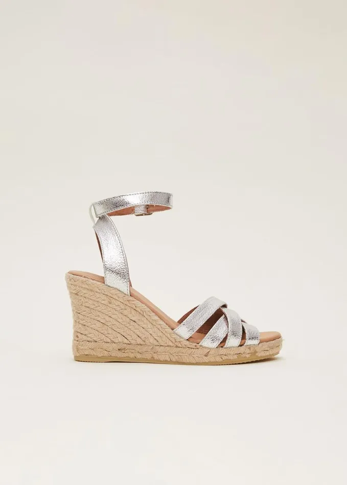 Phase Eight Leather Strappy Espadrilles Silver Women Heels