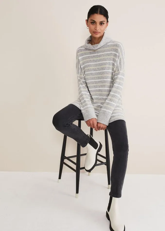 Phase Eight Leya Stripe Snuggle Top Grey Multi Women Tops and TShirts