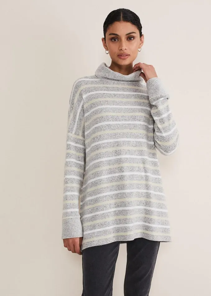 Phase Eight Leya Stripe Snuggle Top Grey Multi Women Tops and TShirts