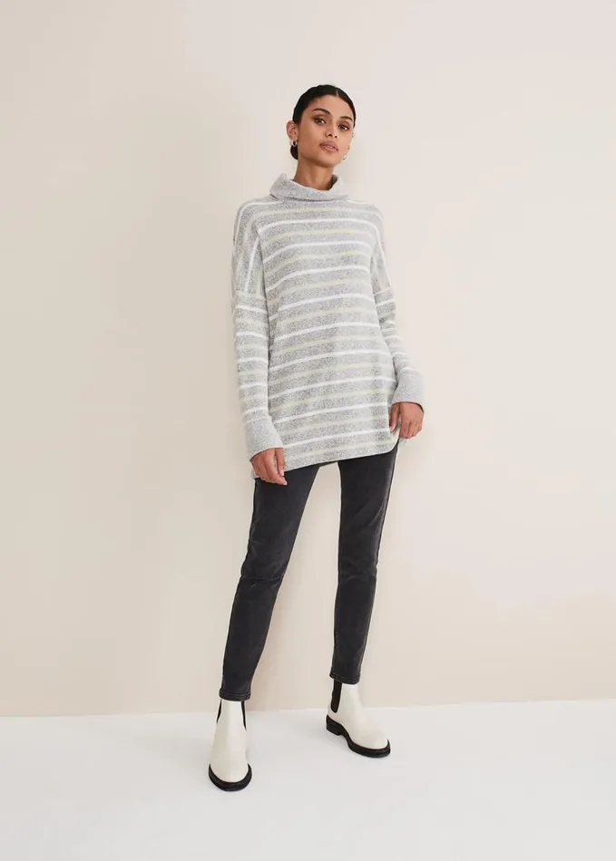 Phase Eight Leya Stripe Snuggle Top Grey Multi Women Tops and TShirts