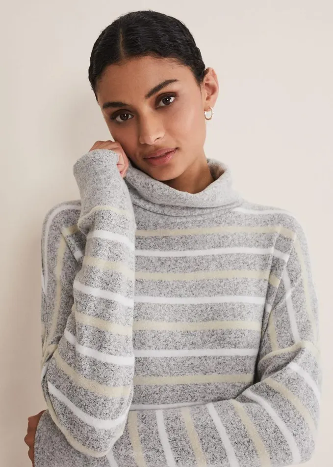 Phase Eight Leya Stripe Snuggle Top Grey Multi Women Tops and TShirts