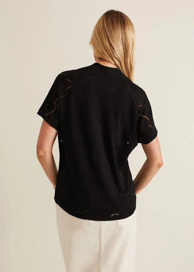 Phase Eight Linda Linear Leaf Burnout Top Black Women Tops and TShirts
