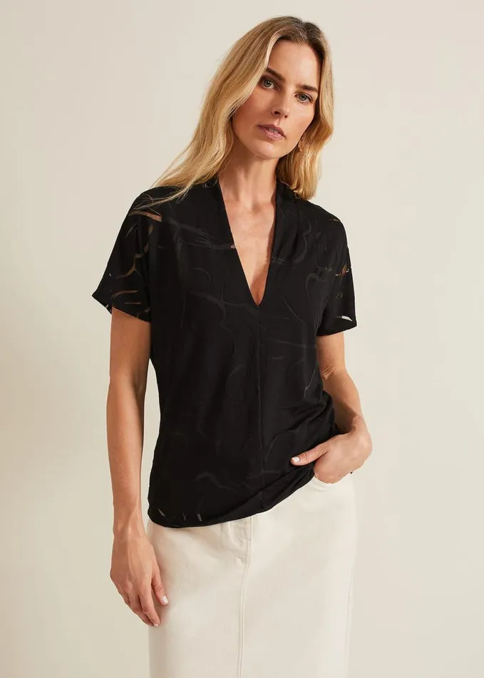 Phase Eight Linda Linear Leaf Burnout Top Black Women Tops and TShirts