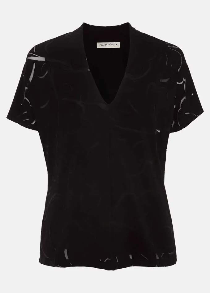 Phase Eight Linda Linear Leaf Burnout Top Black Women Tops and TShirts